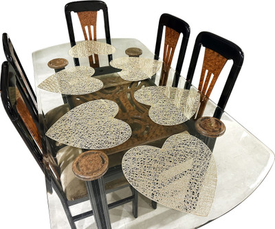 LaVichitra Oval Pack of 6 Table Placemat(Gold, PVC)