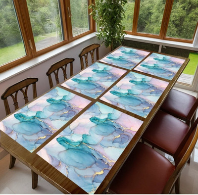 REVEXO Rectangular Pack of 6 Table Placemat(Light Blue, PVC)