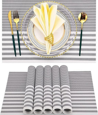 DANSR Rectangular Pack of 6 Table Placemat(Grey, PVC)