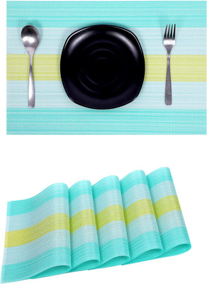 KitchEase Rectangular Pack of 5 Table Placemat(Light Blue, Yellow, PVC)