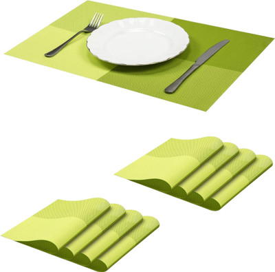 YELONA Rectangular Pack of 8 Table Placemat(Dark Green, Light Green, PVC)