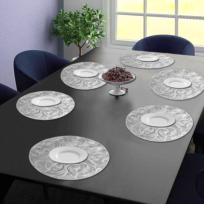DPA Collection Round Pack of 6 Table Placemat(Silver, PVC)