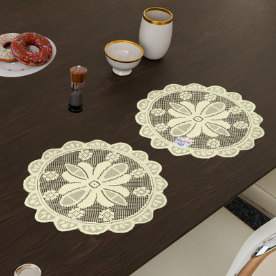 Heart Home Round Pack of 2 Table Placemat(Yellow, Cotton)