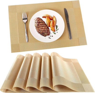 JKICHNM Rectangular Pack of 6 Table Placemat(Gold, PVC)