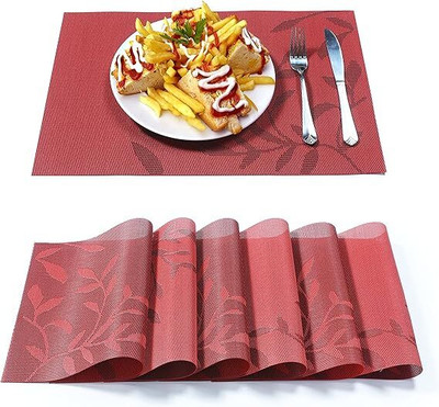 DANSR Rectangular Pack of 6 Table Placemat(Red, Polyester)