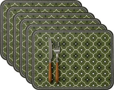 YELONA Rectangular Pack of 6 Table Placemat(Dark Green, White, Black, Leather)