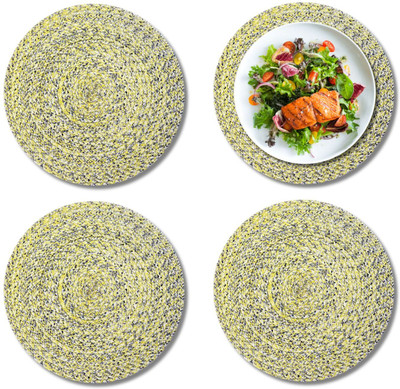 LADLI JEE Round Pack of 4 Table Placemat(Yellow, Polyester)