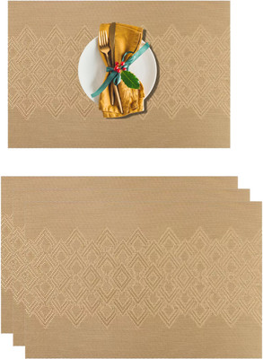 YELONA Rectangular Pack of 3 Table Placemat(Gold, PVC)