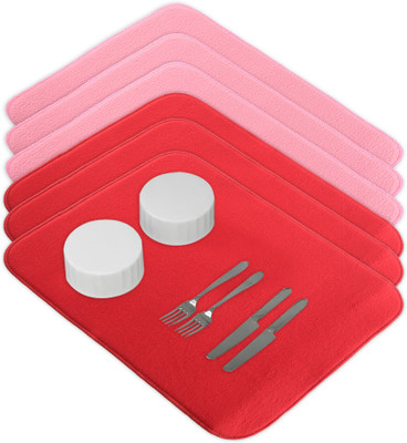 KUBER INDUSTRIES Rectangular Pack of 6 Table Placemat(Red, Pink, Microfibre)