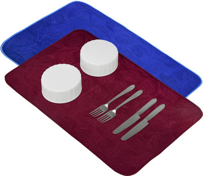 KUBER INDUSTRIES Rectangular Pack of 2 Table Placemat(Maroon, Blue, Microfibre)