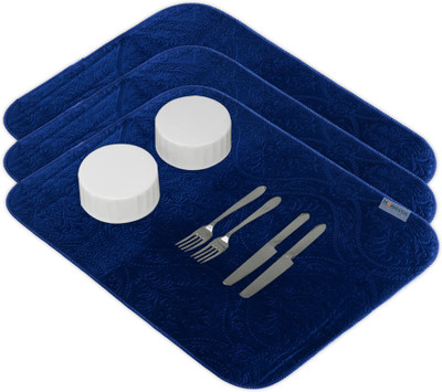 HOMESTIC Rectangular Pack of 3 Table Placemat(Blue, Microfibre)