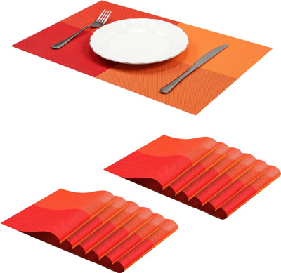 Lellow Rectangular Pack of 12 Table Placemat(Red, Orange, PVC)