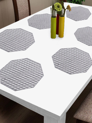 Fabinaliv Cut Corner Pack of 6 Table Placemat(Silver, PVC)