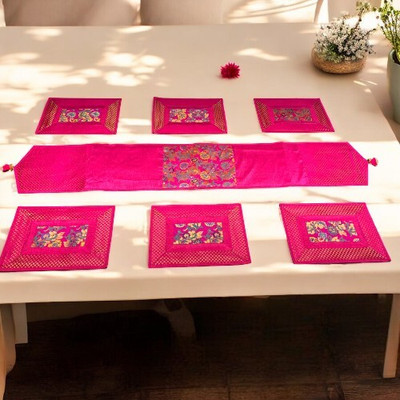 The Fabric Nation Rectangular Pack of 1 Table Placemat(Pink, Polyester)