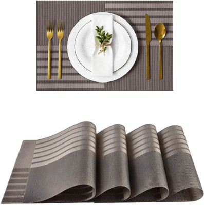 YELONA Rectangular Pack of 4 Table Placemat(Brown, PVC)