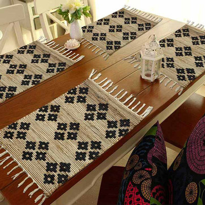 The Home Talk Rectangular Pack of 4 Table Placemat(Gold, Cotton)