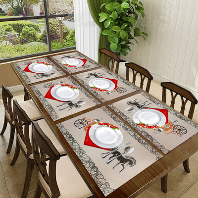 REVEXO Rectangular Pack of 6 Table Placemat(Grey, PVC)
