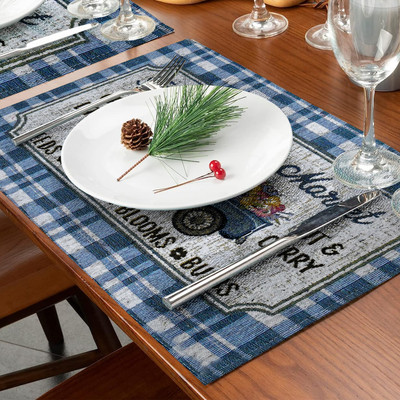 PRAKARTIK Rectangular Pack of 6 Table Placemat(Blue, White, Cotton)