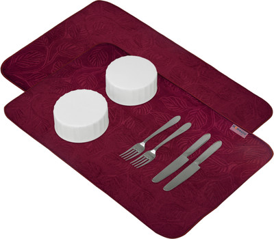 HOMESTIC Rectangular Pack of 2 Table Placemat(Maroon, Microfibre)