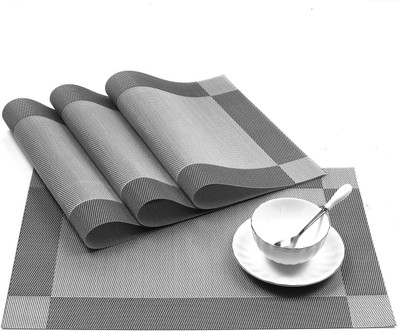 krenz Rectangular Pack of 4 Table Placemat(Grey, PVC)