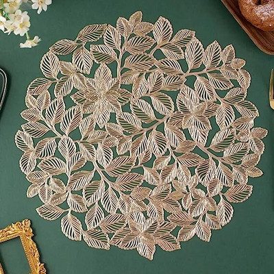 Kritvi Round Pack of 2 Table Placemat(Gold, Polyester)