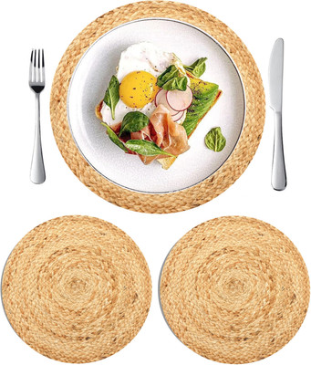 Jeeva Enterprises Round Pack of 2 Table Placemat(Beige, Jute)