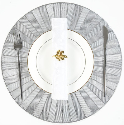 Dakshya Industries Round Pack of 6 Table Placemat(Silver, PVC)