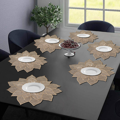 Dakshya Industries Round Pack of 6 Table Placemat(Gold, PVC)