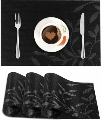 HOKiPO Rectangular Pack of 4 Table Placemat(Black, PVC)
