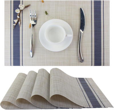 HomeAra Rectangular Pack of 4 Table Placemat(Grey, PVC)