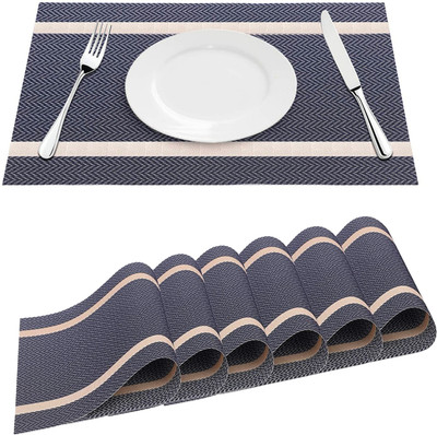 KitchEase Rectangular Pack of 6 Table Placemat(Black, Gold, White, PVC)