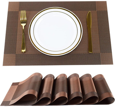 Dobzla Rectangular Pack of 6 Table Placemat(Multicolor, Brown, PVC)
