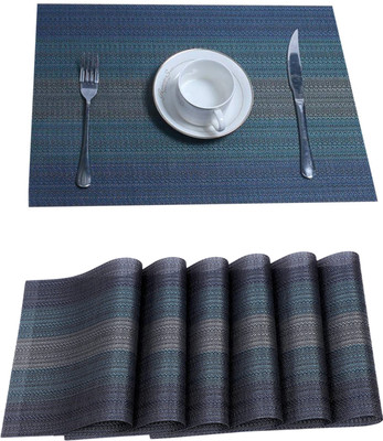 KitchEase Rectangular Pack of 6 Table Placemat(Dark Blue, PVC)