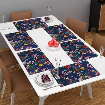 Dakshya Industries Rectangular Pack of 6 Table Placemat(Blue, PVC)