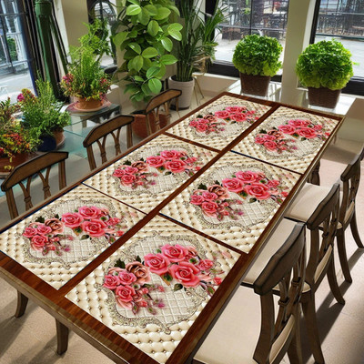 REVEXO Rectangular Pack of 6 Table Placemat(Peach, PVC)