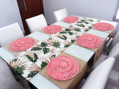LADLI JEE Round Pack of 6 Table Placemat(Pink, Polyester)