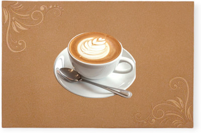 MONKDECOR Rectangular Pack of 6 Table Placemat(Beige, Multicolor, Suede)