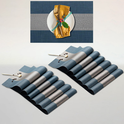 YELONA Rectangular Pack of 12 Table Placemat(Blue, Grey, PVC)