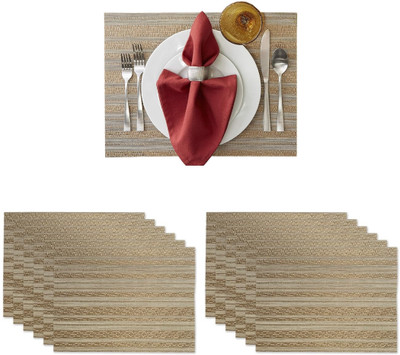 KitchEase Rectangular Pack of 12 Table Placemat(Gold, Grey, PVC)