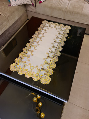 SHRI MAHAVIR IMPEX Gold 80 cm Table Runner(Vinyl)