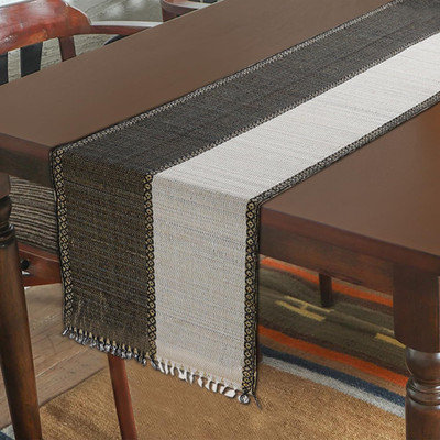 orric Black, White 152 cm Reversible Table Runner(River Grass)