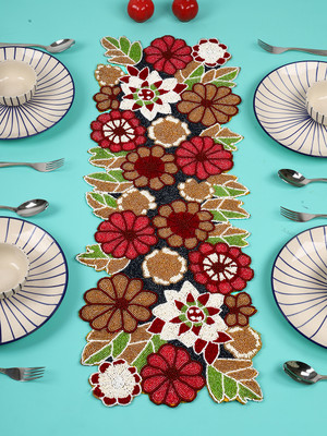 Hawamahal Multicolor 90 cm Table Runner(Polyester)