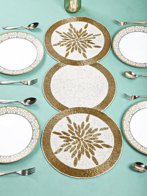 Aaditya Exports Beige, Gold 91.44 cm Table Runner(Polyester)