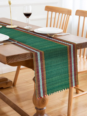 SHILP KATHA Green 152 cm Reversible Table Runner(River Grass)