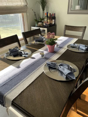 Bloomtex Dark Blue 182 cm Reversible Table Runner(Cotton)
