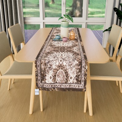 HOMESTIC Brown 183 cm Reversible Table Runner(Velvet)