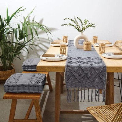 Bloomtex Grey 182 cm Reversible Table Runner(Cotton)