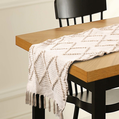 SASHAA WORLD Beige 182 cm Reversible Table Runner(Cotton)