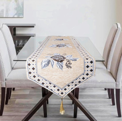 Saksham Enterprises Beige 183 cm Table Runner(Chenille, Cotton)