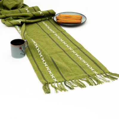 The Hive Green 33 cm Reversible Table Runner(Cotton)